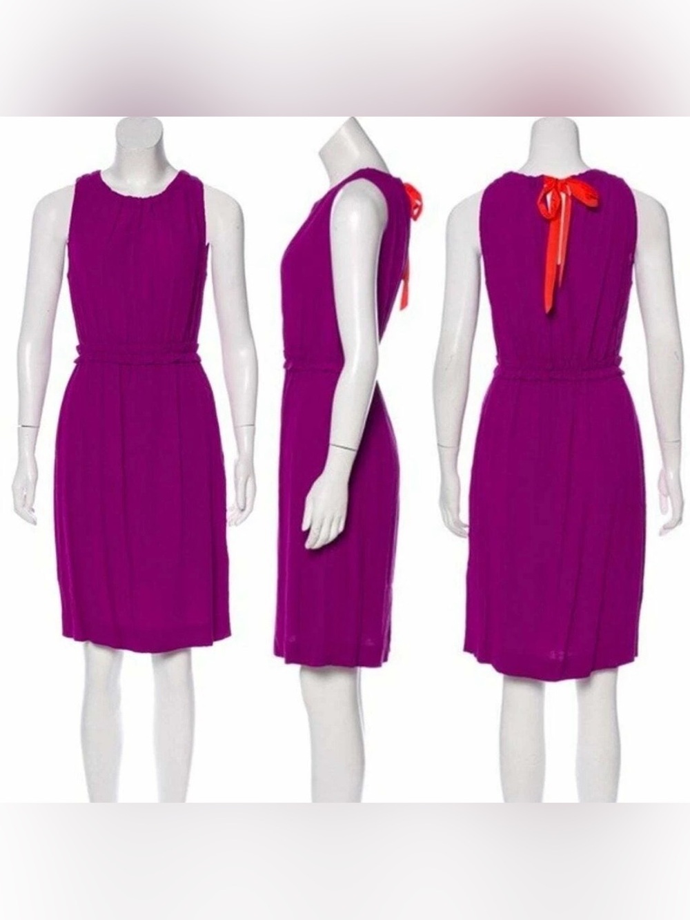 Kate Spade Katie Magenta Purple Crepe 100% Viscose Midi Tie Back Dress - Picture 3 of 4